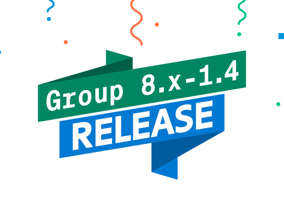 Grafik zur Veröffentlichung des Gruppenmoduls Version 8.x-1.4 mit farbigen Symbolen.