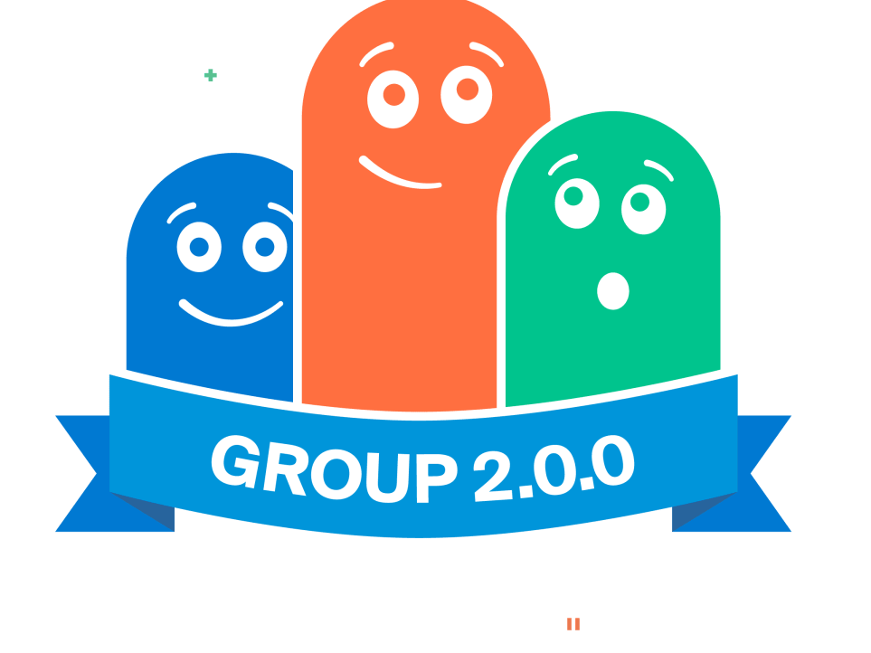 Image showing the logo of the Group Drupal module, underlined with a blue banner indicating that it is a new version release