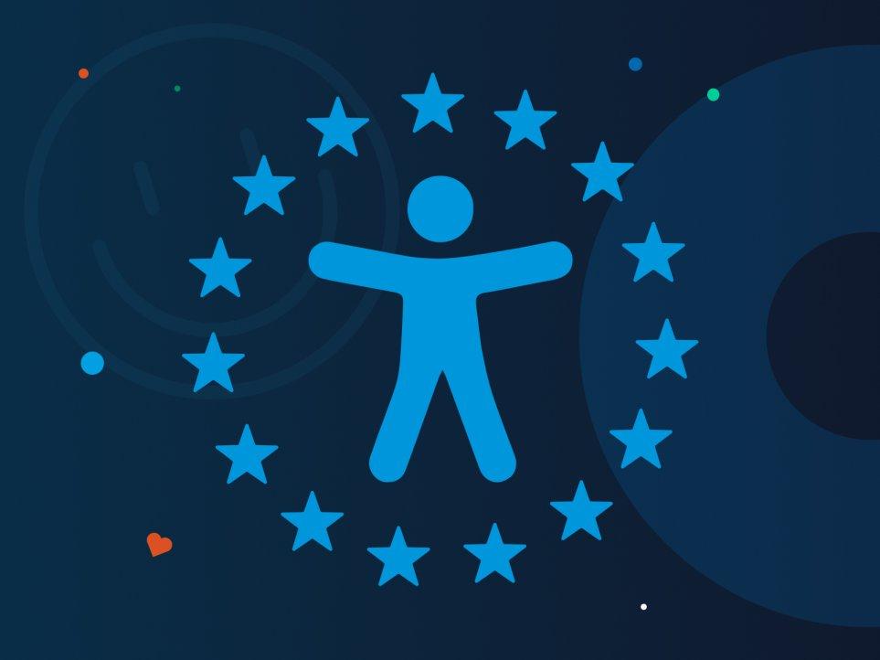 Illustration with the symbol for accessibility and a circle of stars around the symbol, representing the European Union.