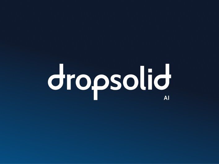 Dropsolid AI Logo auf dunkelblauem Factorial Hintergrund