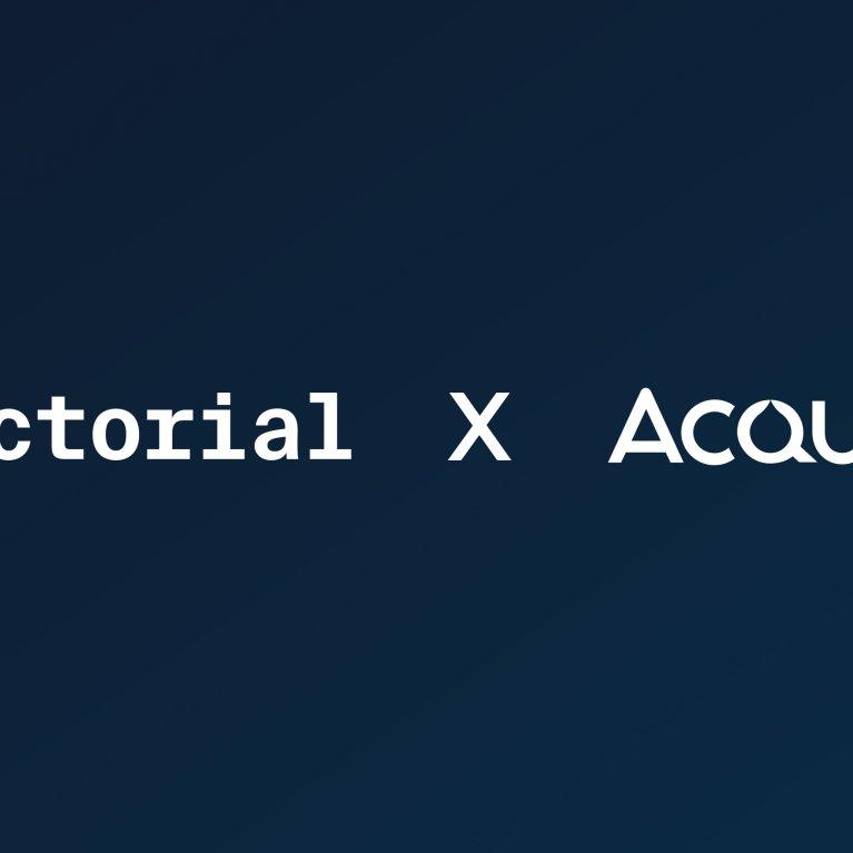 Logos of Factorial and Acquia as partners on a blue background