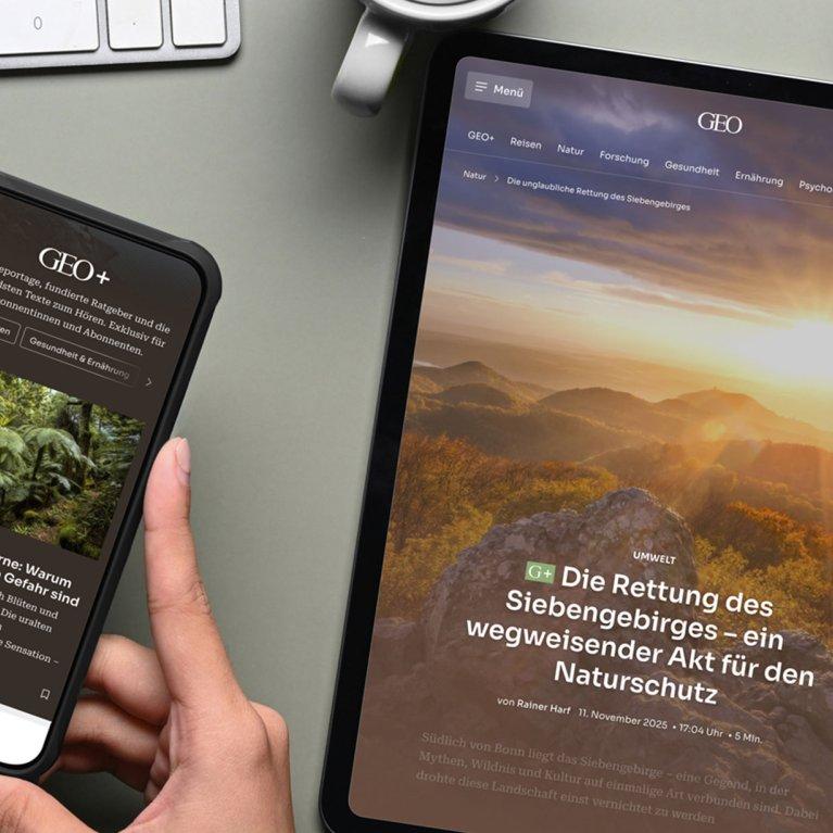 Smartphone und Tablet zeigen die neue Website der Marke GEO