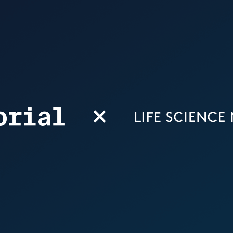 Logos of Life Science Nord and Factorial on a blue background.