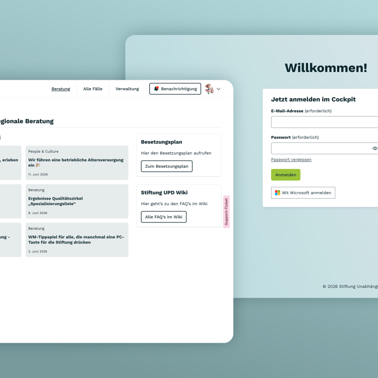 Ansicht der neuen Web-Oberfläche des Beratungscockpits für die Stiftung Unabhängige Patientenberatung Deutschland