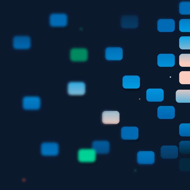 Verstreute blaue Kacheln links verdichten sich rechts zu einem geordneten Raster – von Datensilos zum digitalen Ökosystem