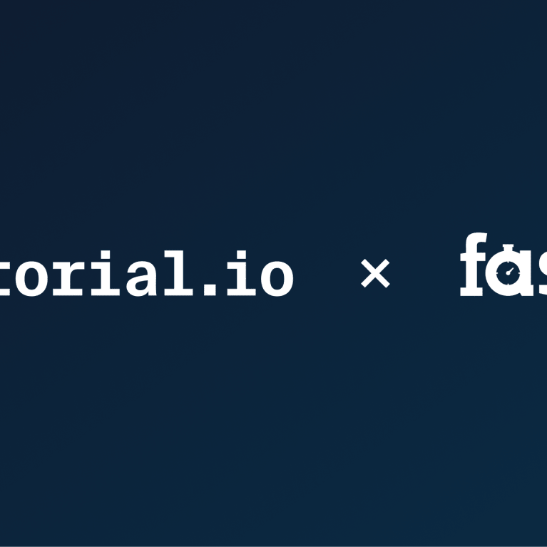 Factorial logo and fastly logo on a blue background.