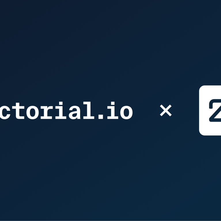 Logos of Factorial and Twenty CRM on dark blue background.