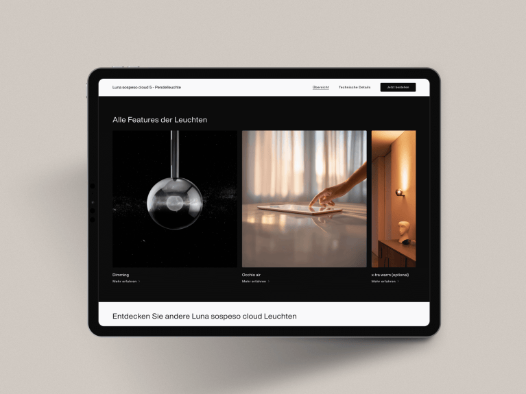 A tablet can be seen displaying the Occhio website on its screen.