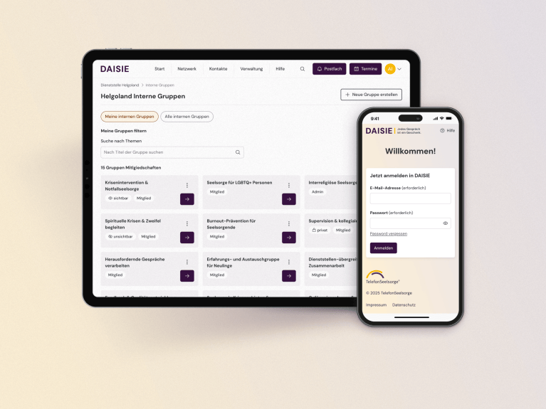 Collage with various images about the digital solution for telephone counselling