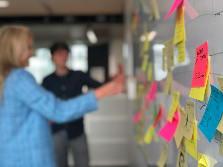 Agile Workshop mit Teamarbeit und Ideenfindung am Whiteboard