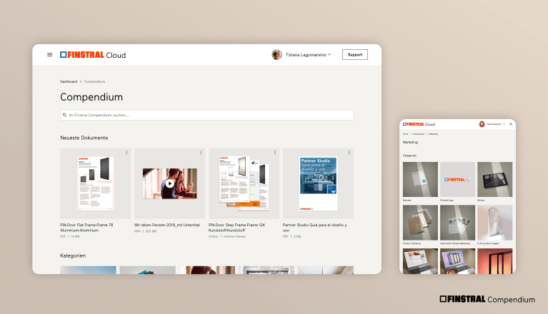 Finstral Compendium, Gewinner der Splash Awards in der Kategorie Commerce, im Partnerportal der Finstral Cloud auf Desktop und Tablet