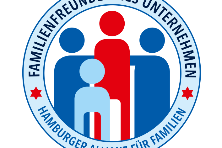 The digital emblem of the Hamburg Family Seal on a square with white and red elements.