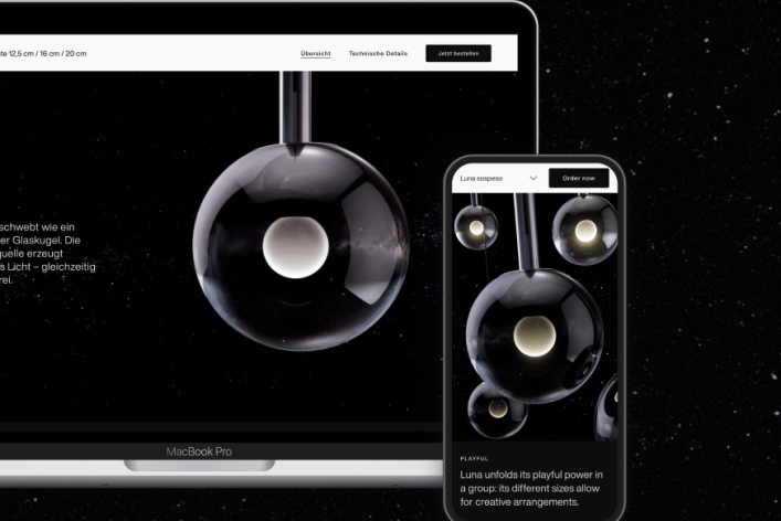 Mockup mit einem Laptop und einem Smartphone. Auf den Displays ist eine Produkdetailseite von der Occhio-Website zu sehen.