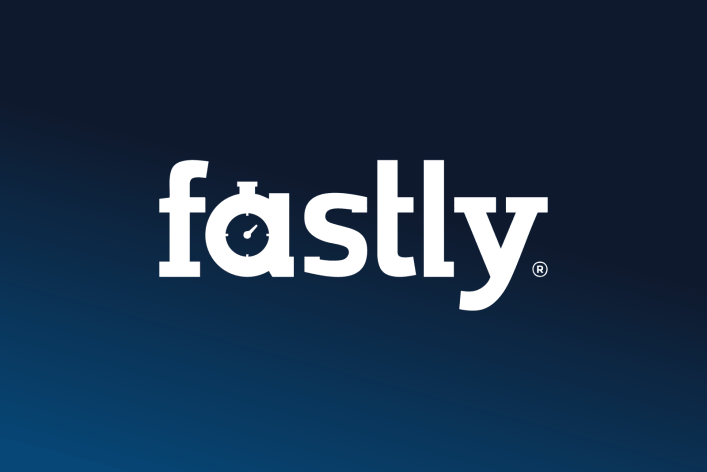 Fastly logo on a blue Factorial background