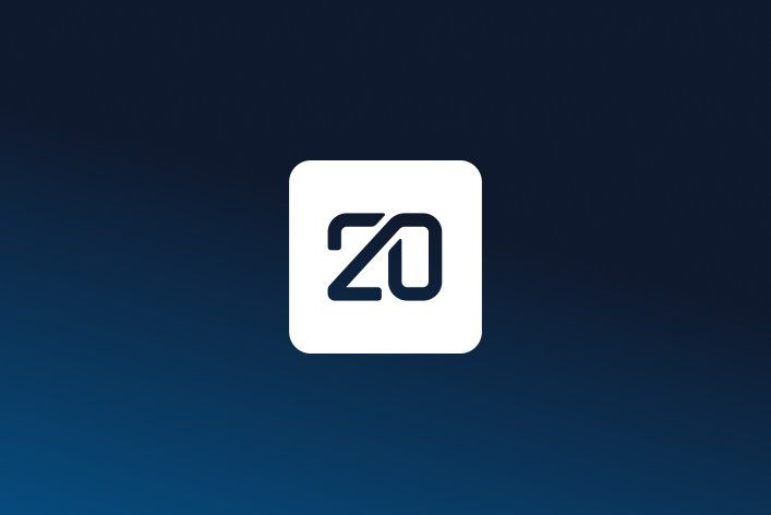 Twenty CRM logo on dark blue Factorial background