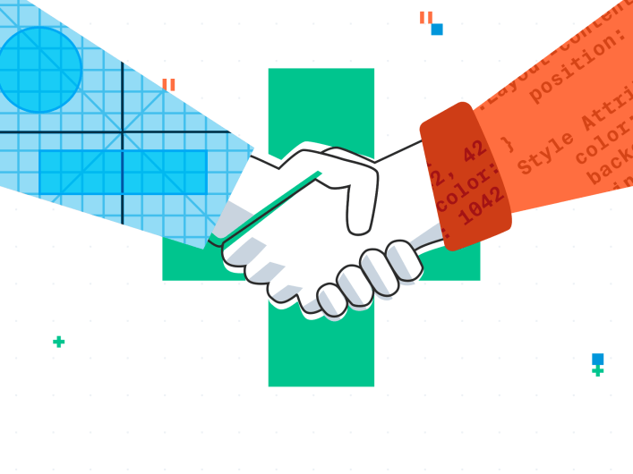 Zwei Hände, die sich über einem Kreuz die Hand geben, symbolisieren die Zusammenarbeit in der Webentwicklung