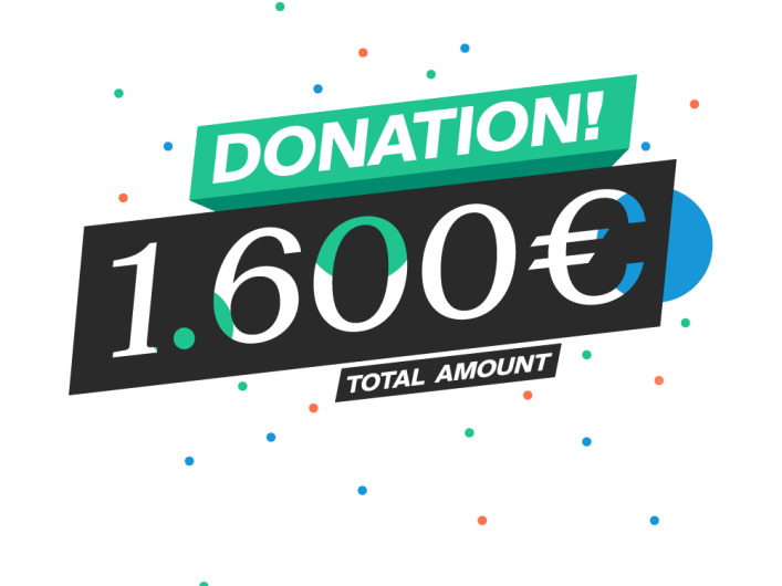 Image showing a black and green banner that indicates the total don action amount of 1.600€