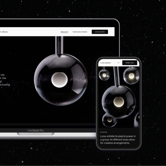 Mockup mit einem Laptop und einem Smartphone. Auf den Displays ist eine Produkdetailseite von der Occhio-Website zu sehen.