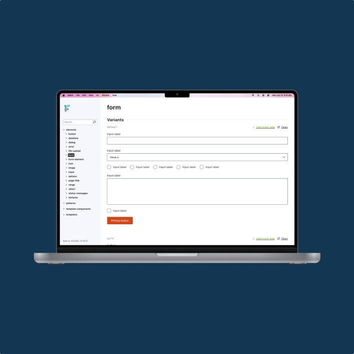 A laptop set against a dark background displays a form interface as part of the JOCI services.