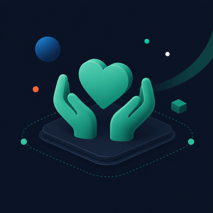 Illustration: Zwei Hände halten ein Herz – digitale Ökosysteme für NGOs und soziale Organisationen
