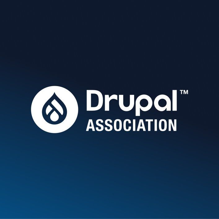 Drupal Association logo on dark blue Factorial background
